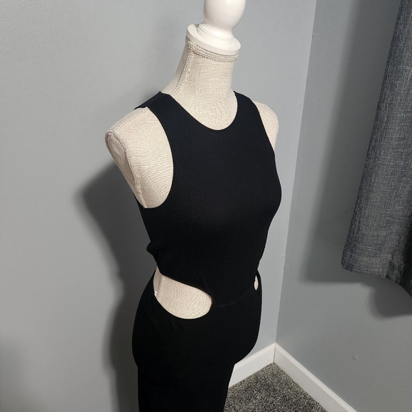 NWT Lulu's Black Ribbed Sleeveless Cutout Midi Dress Size Large Bodycon Sexy - Picture 6 of 11